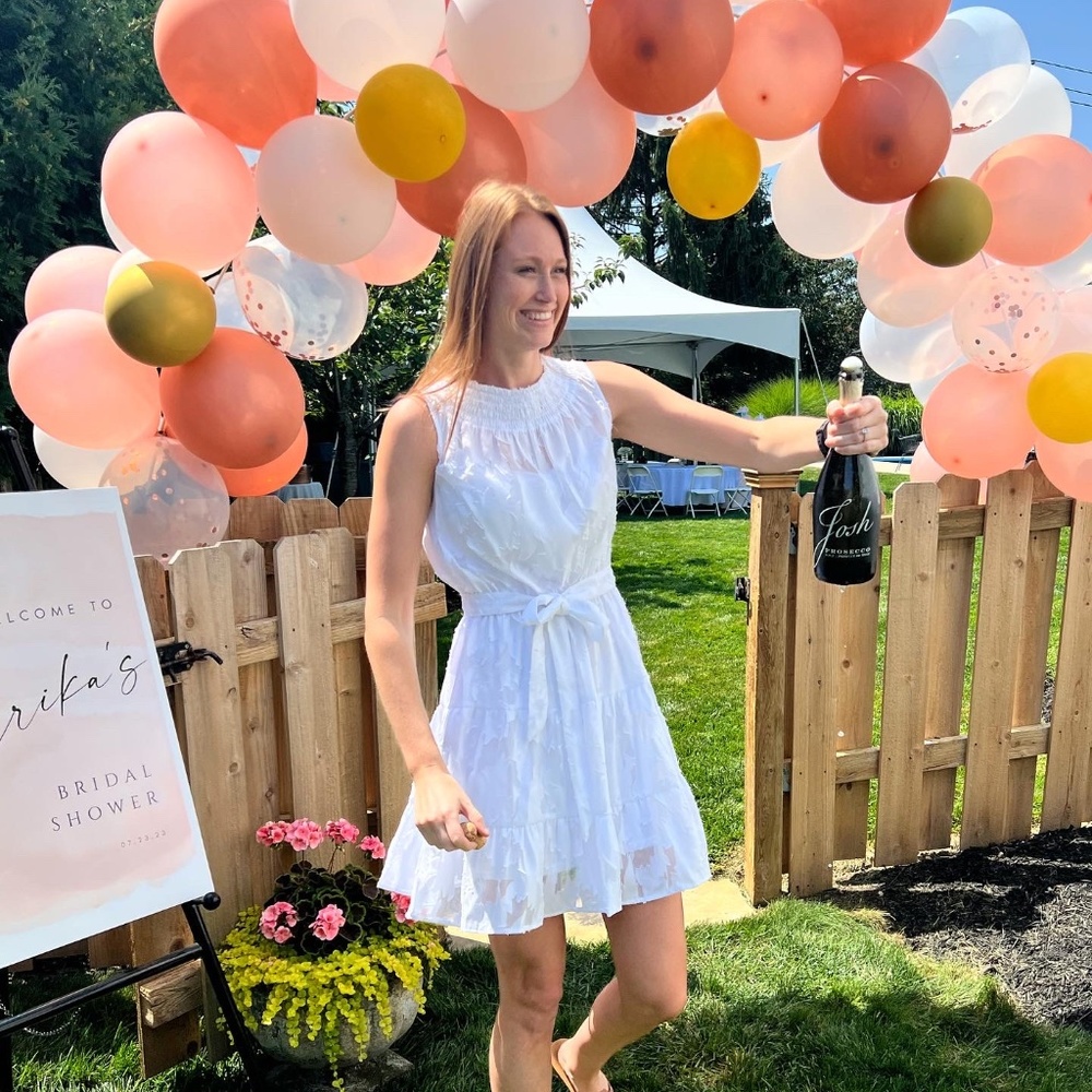 White Smocked Neck Dress - Small